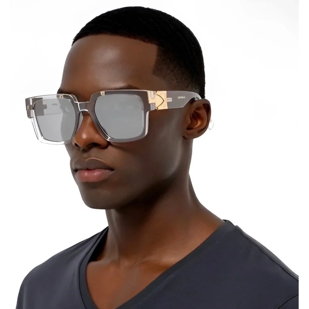Mens Square Transparent Frame Sunglasses Mirror Lens Oversized Fashion UV400 New